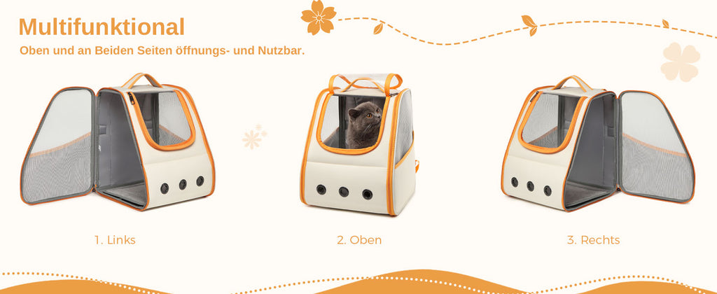 Kono Cat Backpack Foldable Lightweight Stable Pet Backpack for Cats & dogs Side & Upper Openings