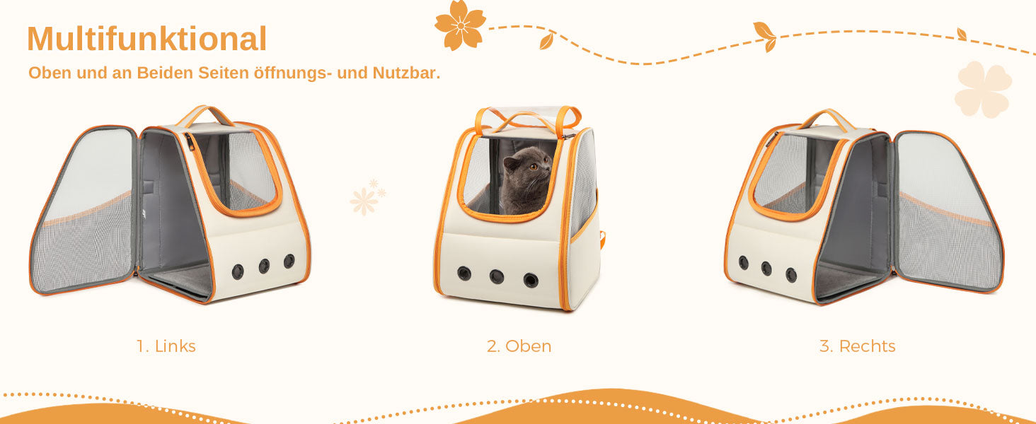 Kono Cat Backpack Foldable Lightweight Stable Pet Backpack for Cats & dogs Side & Upper Openings