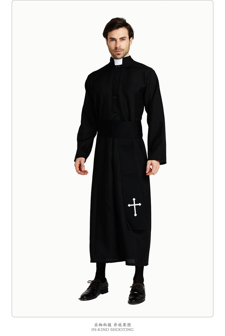 Halloween Costume Drama Stage Performance Costume Male Noble Black Robe Priest Western Party Cosplay Costume