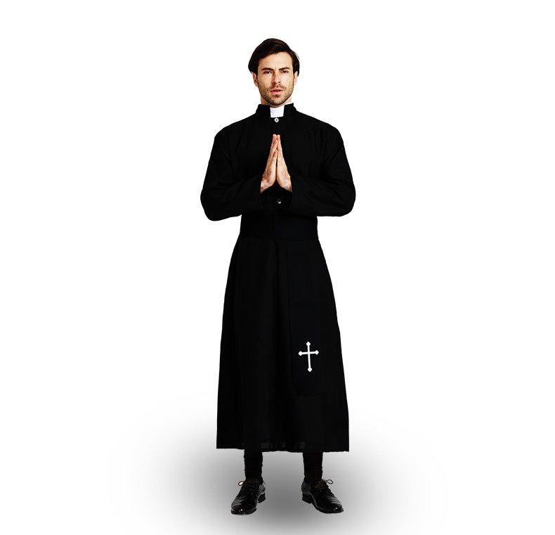 Halloween Costume Drama Stage Performance Costume Male Noble Black Robe Priest Western Party Cosplay Costume