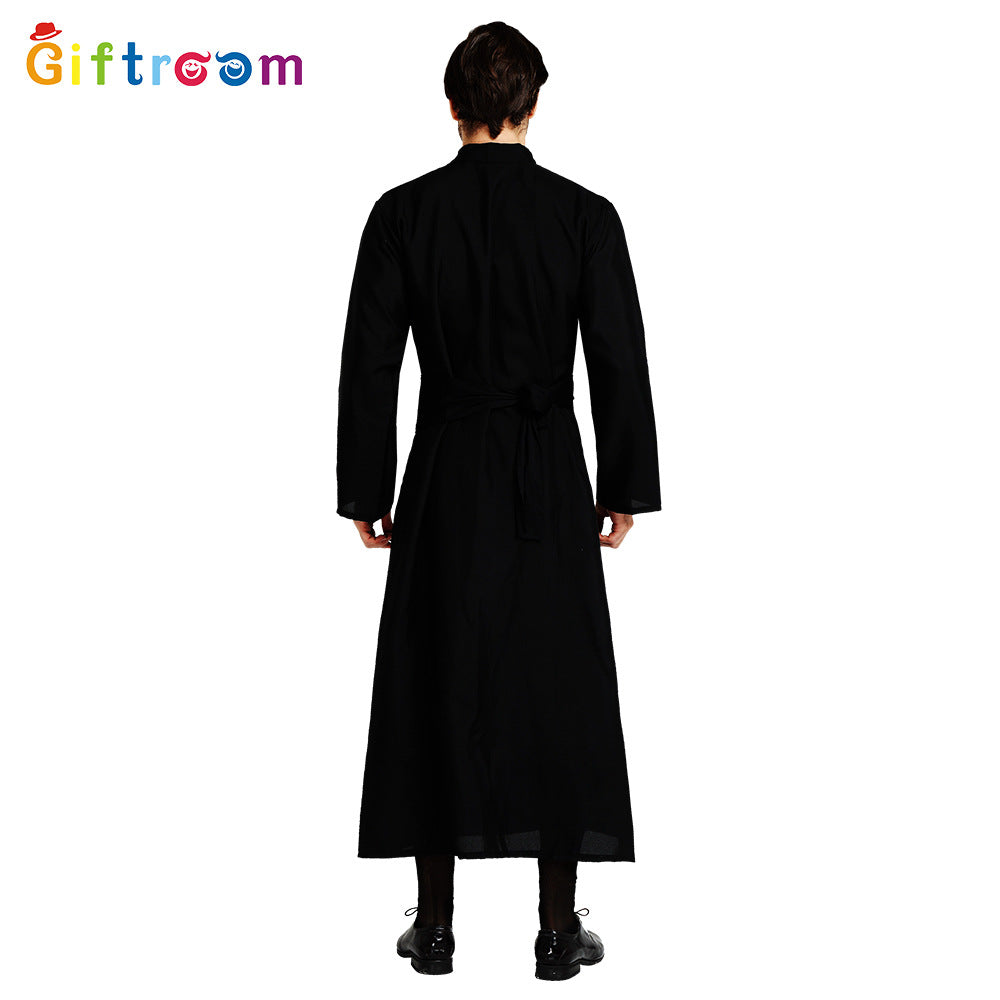 Halloween Costume Drama Stage Performance Costume Male Noble Black Robe Priest Western Party Cosplay Costume