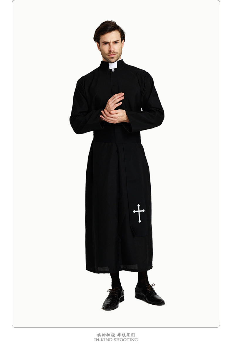 Halloween Costume Drama Stage Performance Costume Male Noble Black Robe Priest Western Party Cosplay Costume