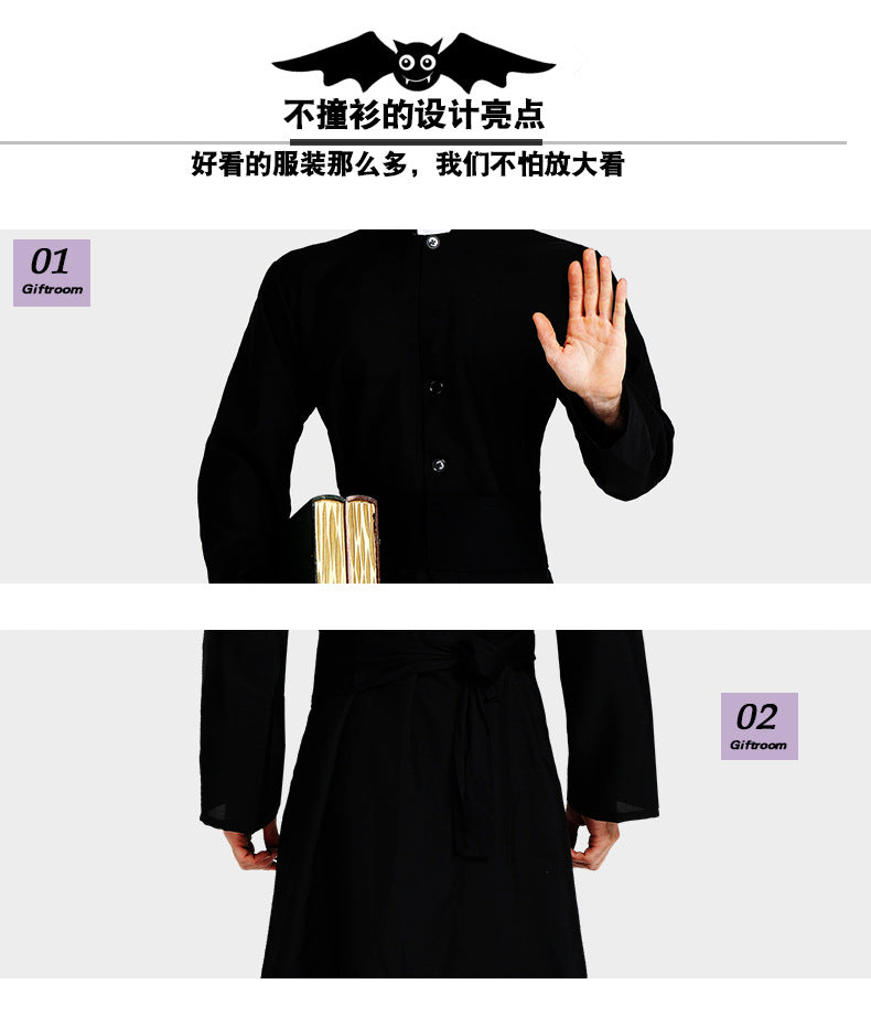 Halloween Costume Drama Stage Performance Costume Male Noble Black Robe Priest Western Party Cosplay Costume