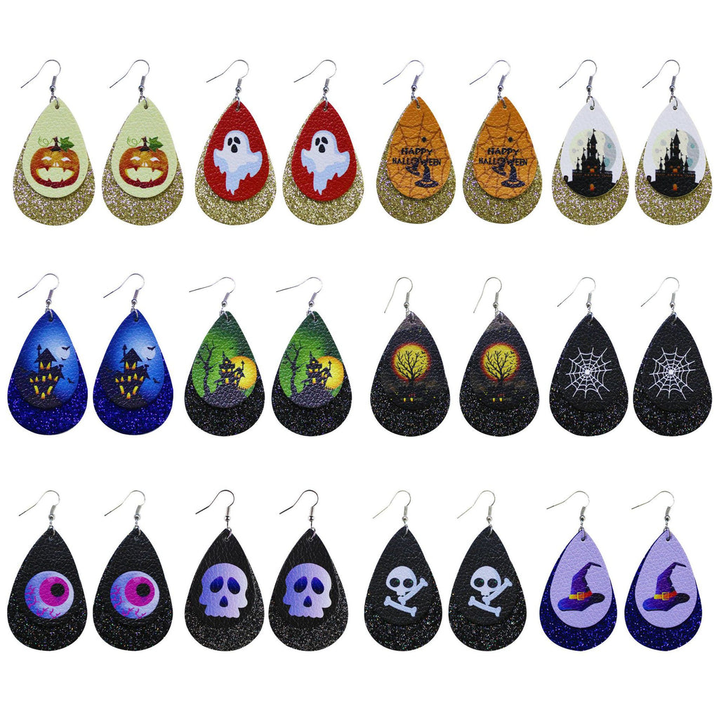 Halloween Leather Water Drop Earrings Fashion Simple Ghost Festival Earrings Personalized Skull Pumpkin Lantern Earrings Factory Hot Sale