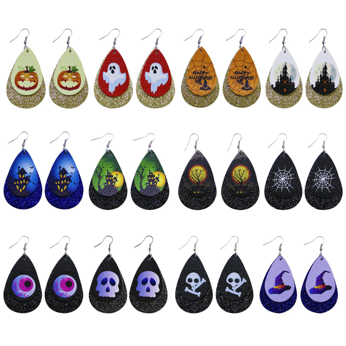 Halloween Leather Water Drop Earrings Fashion Simple Ghost Festival Earrings Personalized Skull Pumpkin Lantern Earrings Factory Hot Sale