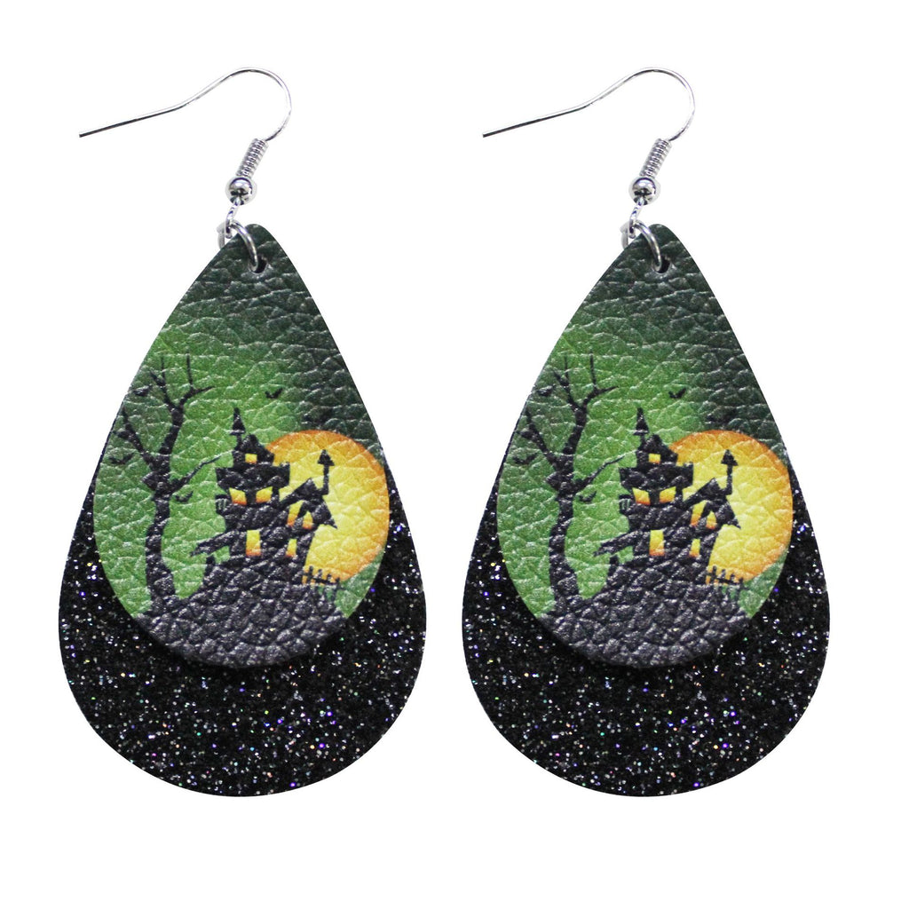 Halloween Leather Water Drop Earrings Fashion Simple Ghost Festival Earrings Personalized Skull Pumpkin Lantern Earrings Factory Hot Sale