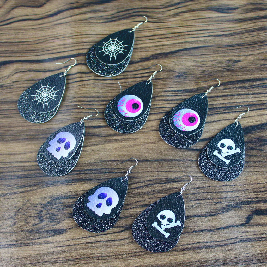 Halloween Leather Water Drop Earrings Fashion Simple Ghost Festival Earrings Personalized Skull Pumpkin Lantern Earrings Factory Hot Sale