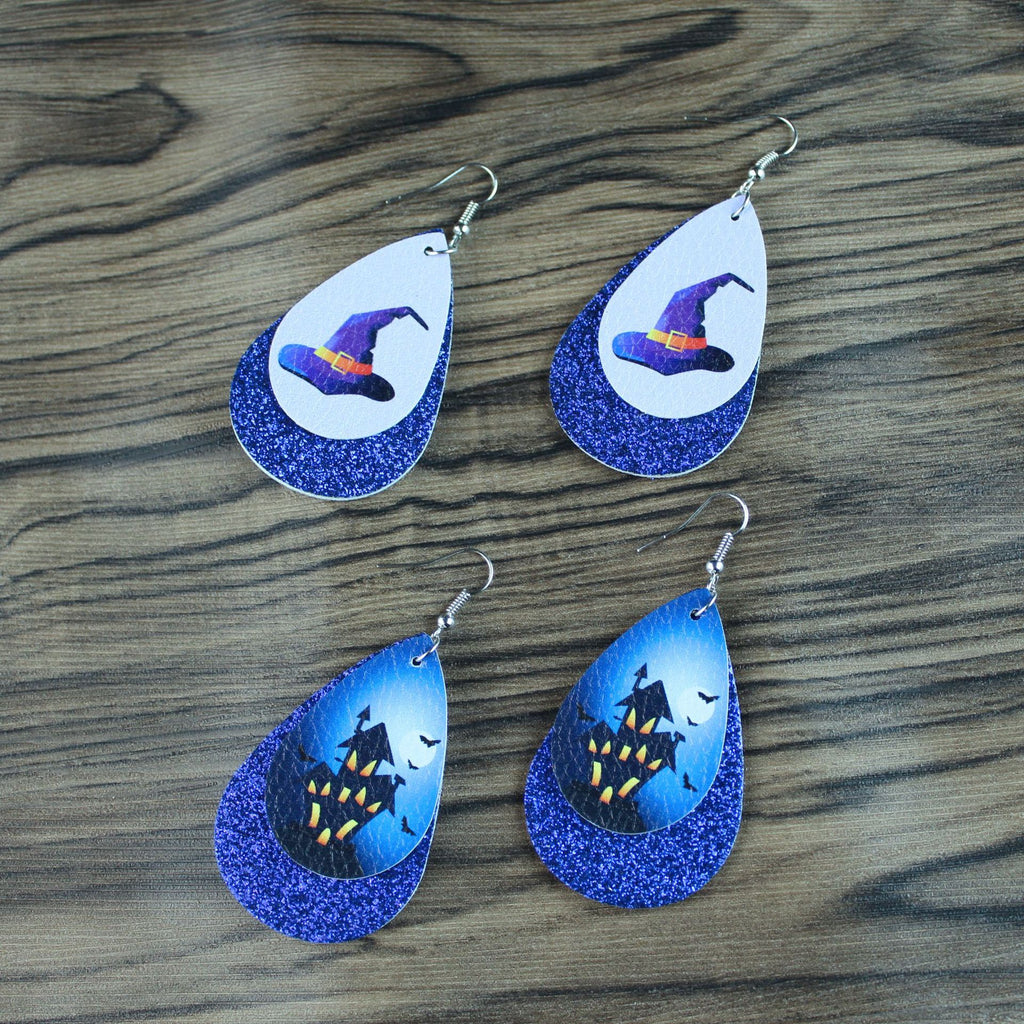 Halloween Leather Water Drop Earrings Fashion Simple Ghost Festival Earrings Personalized Skull Pumpkin Lantern Earrings Factory Hot Sale