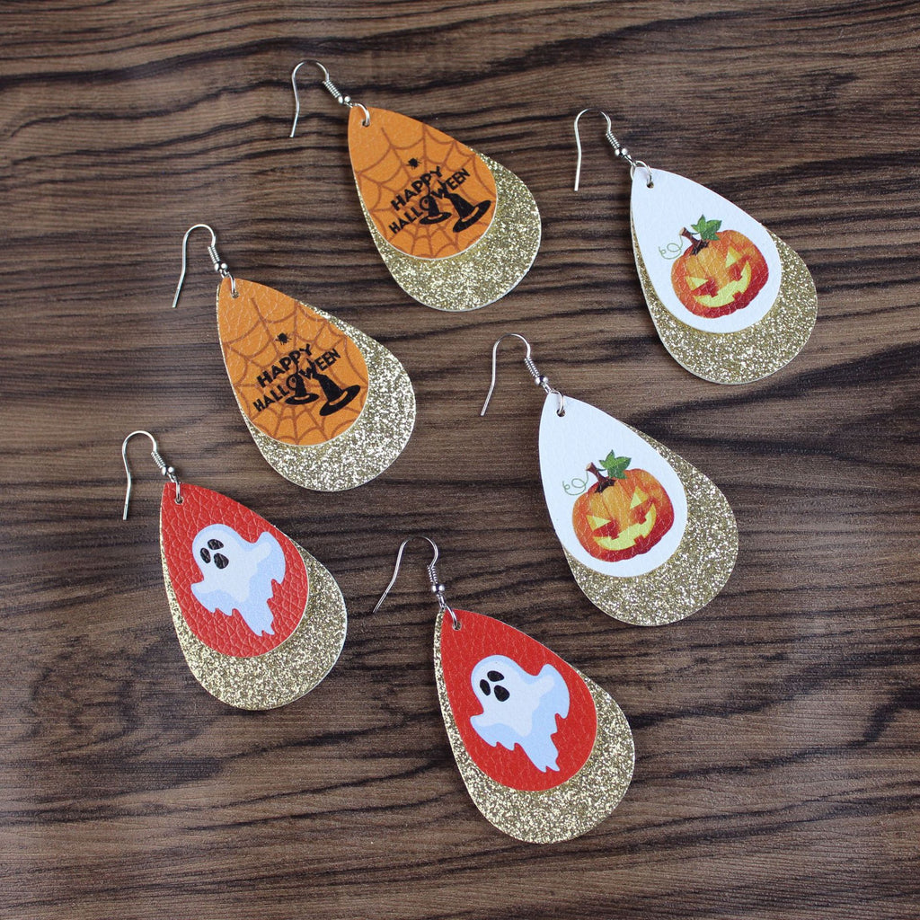 Halloween Leather Water Drop Earrings Fashion Simple Ghost Festival Earrings Personalized Skull Pumpkin Lantern Earrings Factory Hot Sale