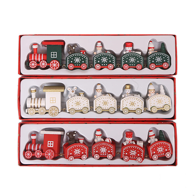 Strict selection of Christmas decorations cartoon creative children's Christmas gifts small train wooden window desktop ornaments