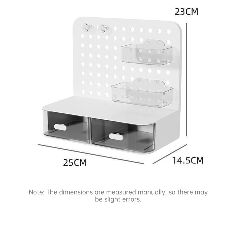 Adorable Desk Organizer with Hook Drawer,Hole Board,Card Display Stand,Desktop Storage Box,Stationery Storage Rack Cream Style