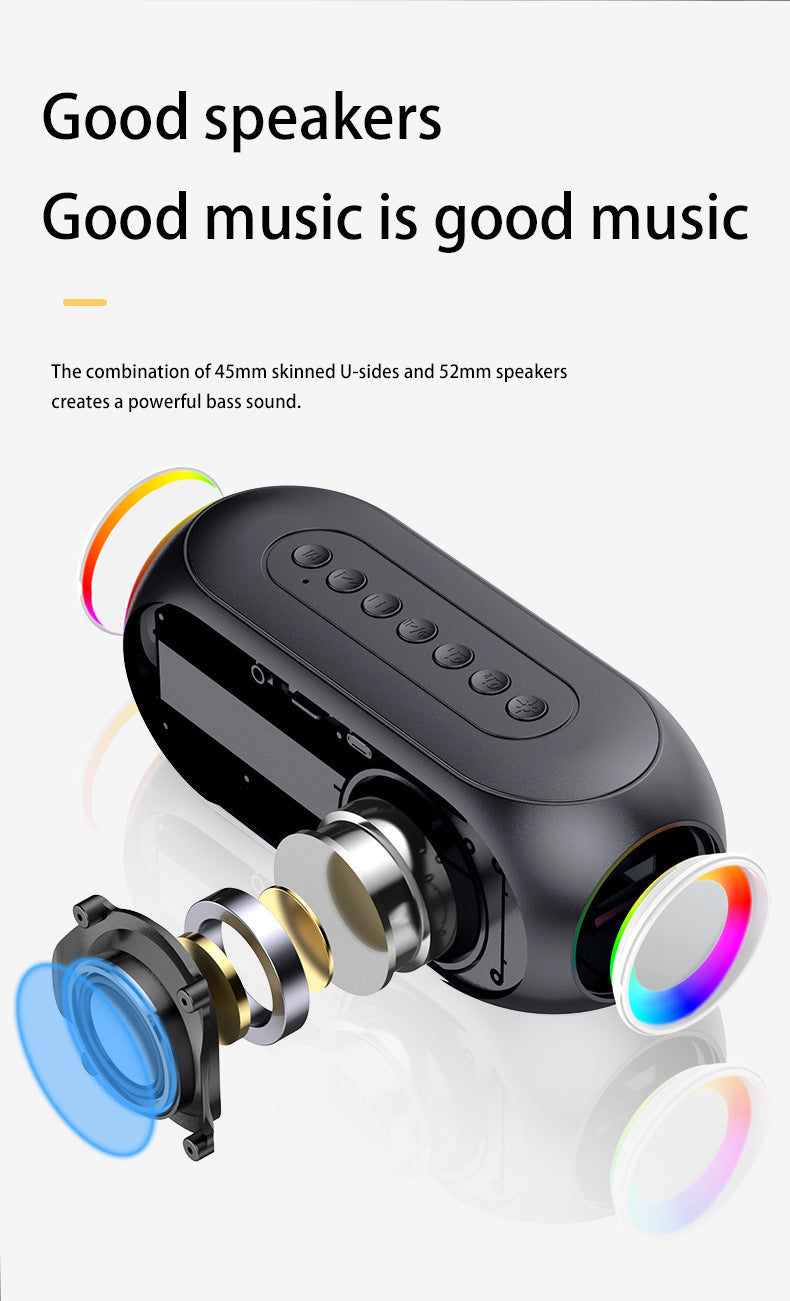 RGB Wireless Bluetooth Speaker Subwoofer Alarm Clock FM Radio Clock USB Charging Electronic Clock Home Desktop Mirror Decoration