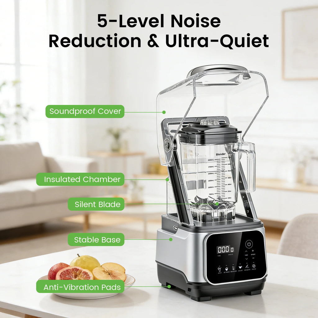 68oz Commercial Blender with Quiet Shield 2200W 6 in 1 Countertop Food Processor Easy Cleaning, for Juice, Ice Shakes, Smoothies
