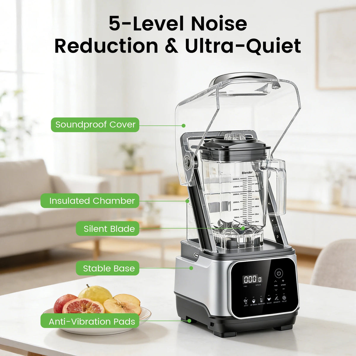 68oz Commercial Blender with Quiet Shield 2200W 6 in 1 Countertop Food Processor Easy Cleaning, for Juice, Ice Shakes, Smoothies