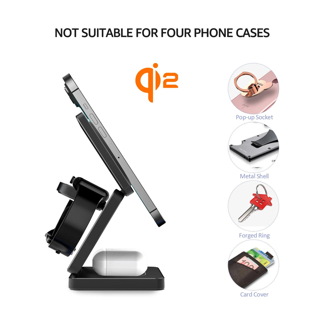 3 in 1 Wireless Charger Qi2 15W For iPhone 16 15 14 13 12 Fast Charging Station For Apple Watch 9 8 7 6 5 for Airpods pro stand