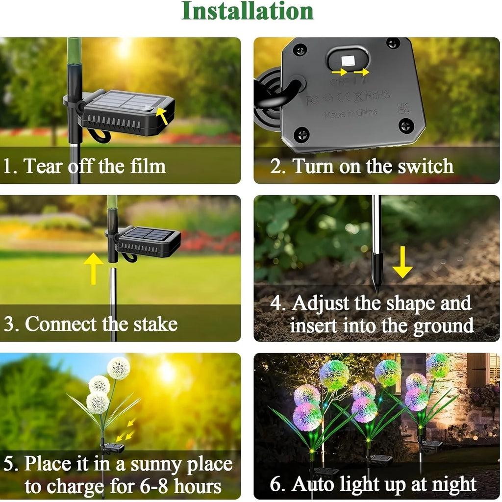 4pc 3 Head Solar LED Dandelion Outdoor Ground Mounted Light