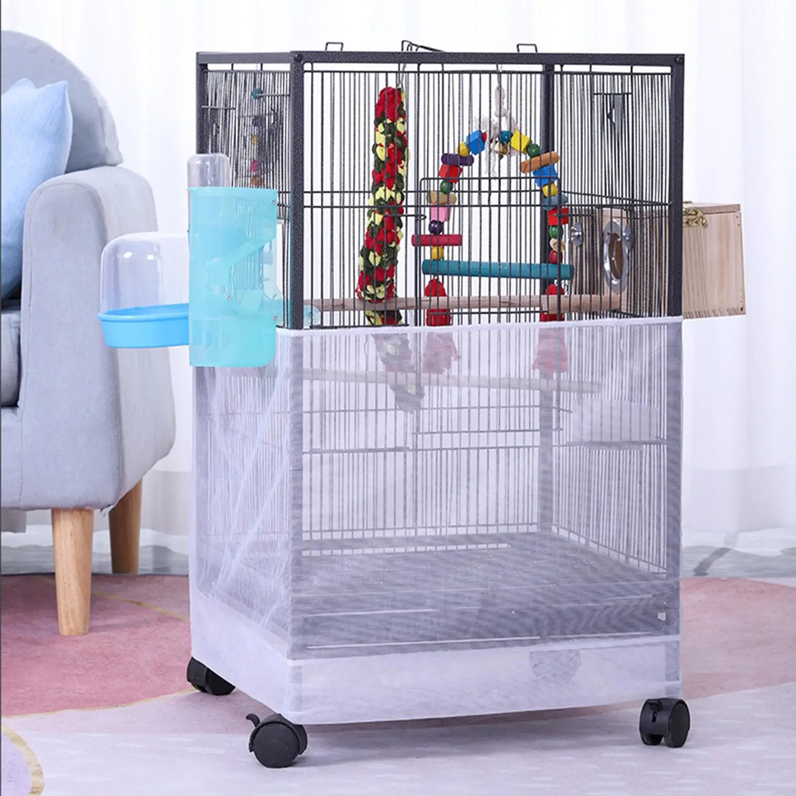 Bird Cage Mesh Cover Parrot Cage Catcher Cover for Cockatiel Parrot Budgies Indoor Covering Birdcage Elastic Cover Protector