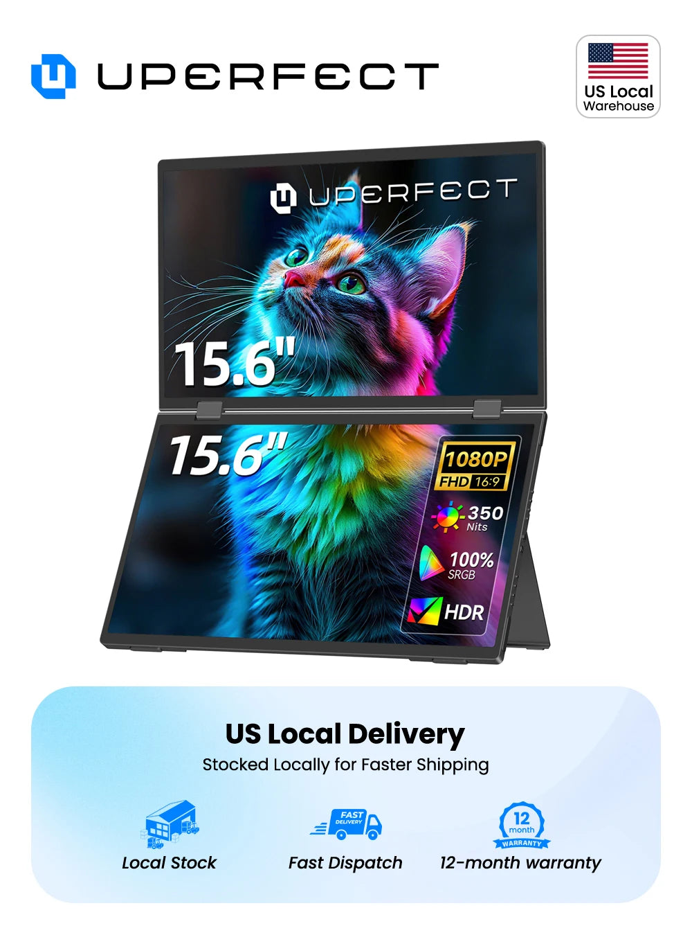 UPERFECT 15.6" Dual Portable Monitor for Laptop Screen Extender