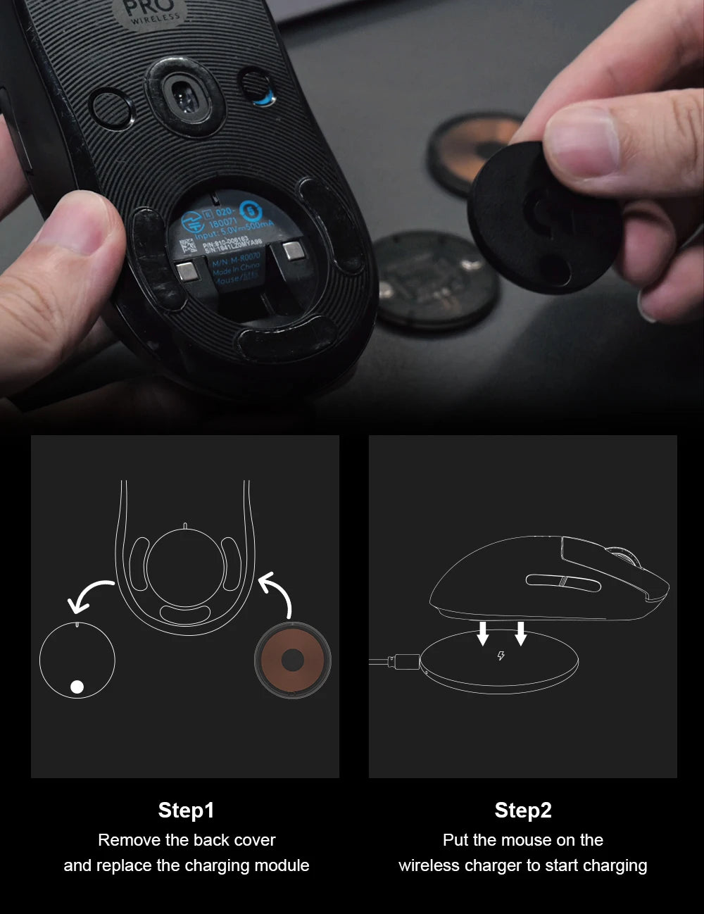 For Logitech Mouse Magnetic Wireless Charging QI Module Base for Logitech G Pro X Superlight 2 G PRO 2 LIGHTSPEED G502 X