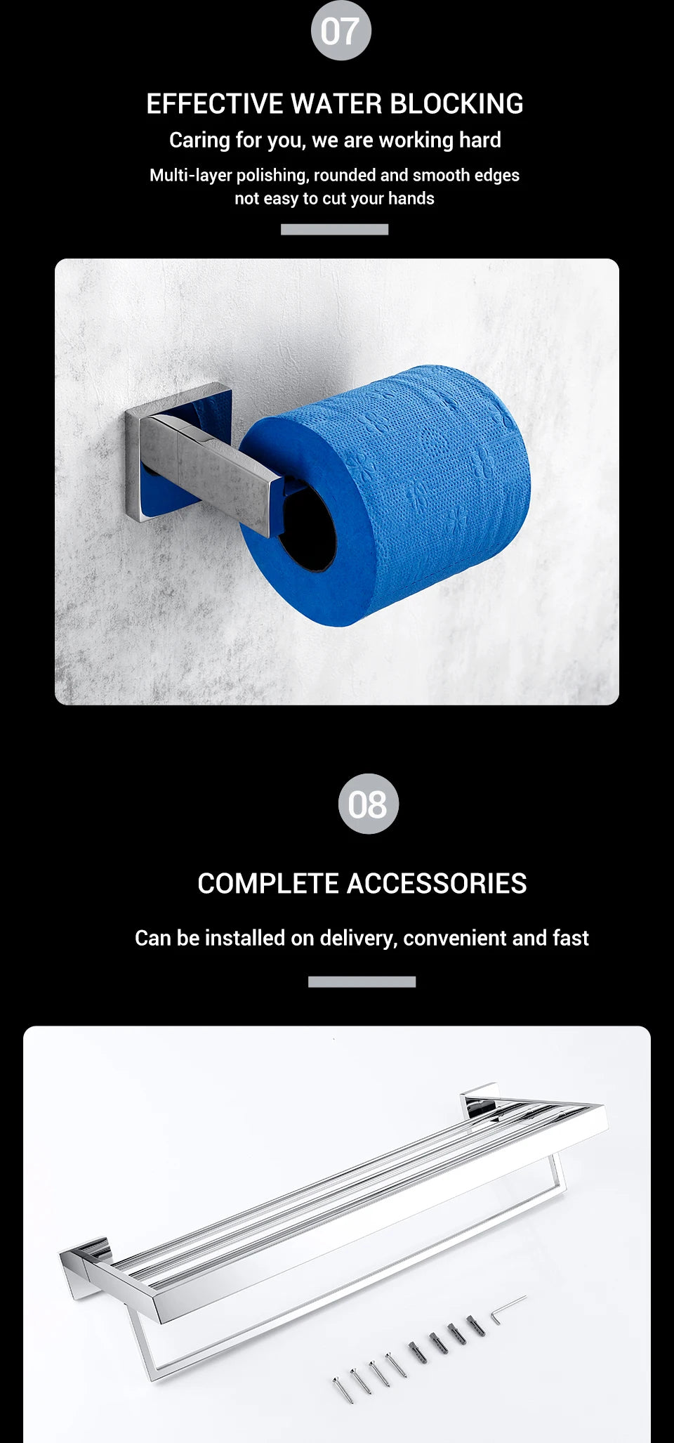 Polished Chrome Wall-mounted Stainless Steel Clothes Hook Toilet Paper Holder Towel Bar Kitchen Facilities Bathroom Accessories