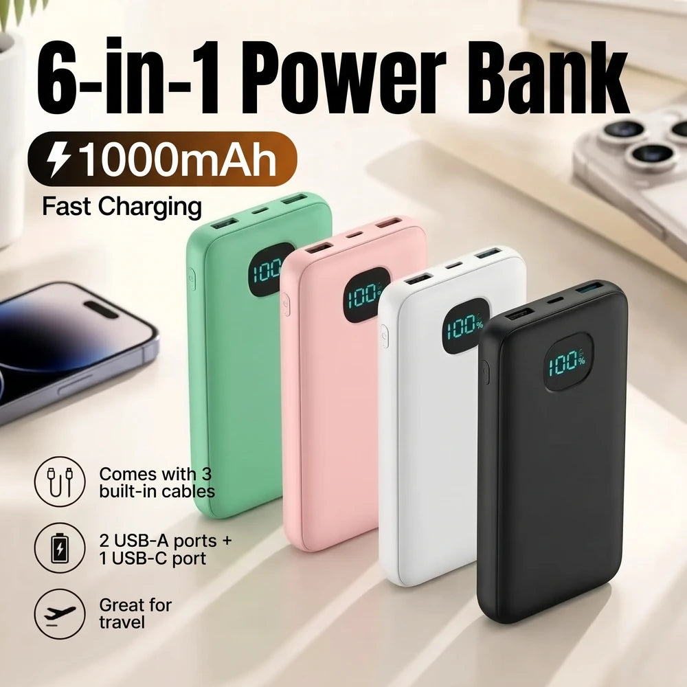6-in-1 Power Bank 10000mAh PD 12.5W Fast Charging Phone