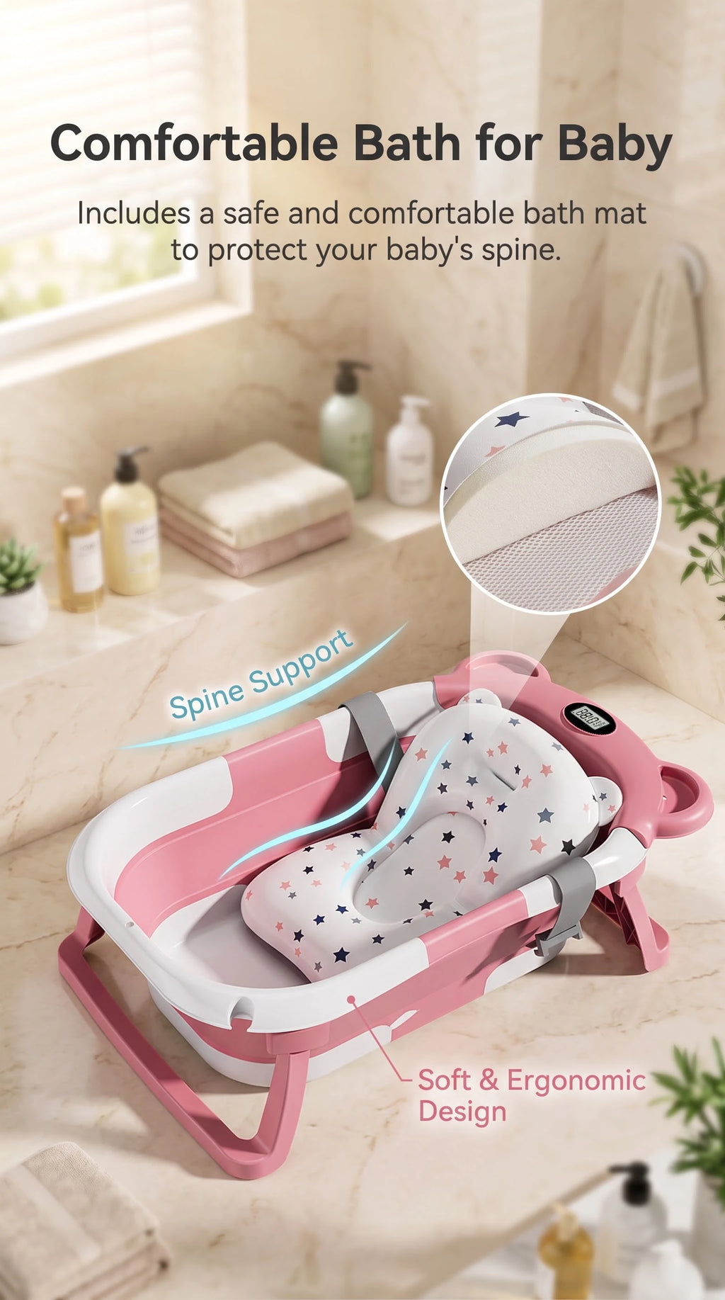 Foldable Baby Bathtub with Temperature Display