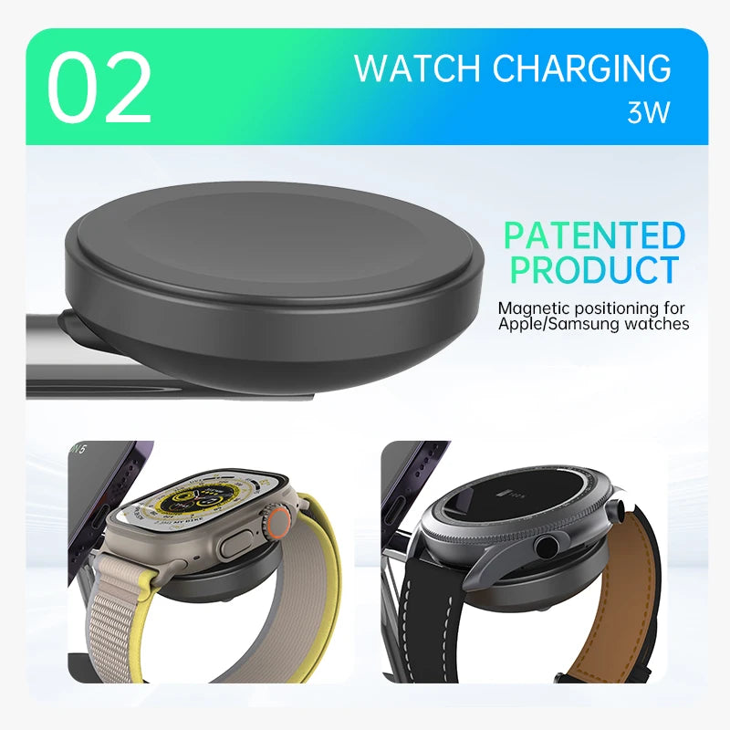 QI2 Wireless Charging Station for Apple / Samsung 3 in 1 Charger Stand Dock for iPhone 12-16 AirPods Apple Watch 10 9 8 7 6 5