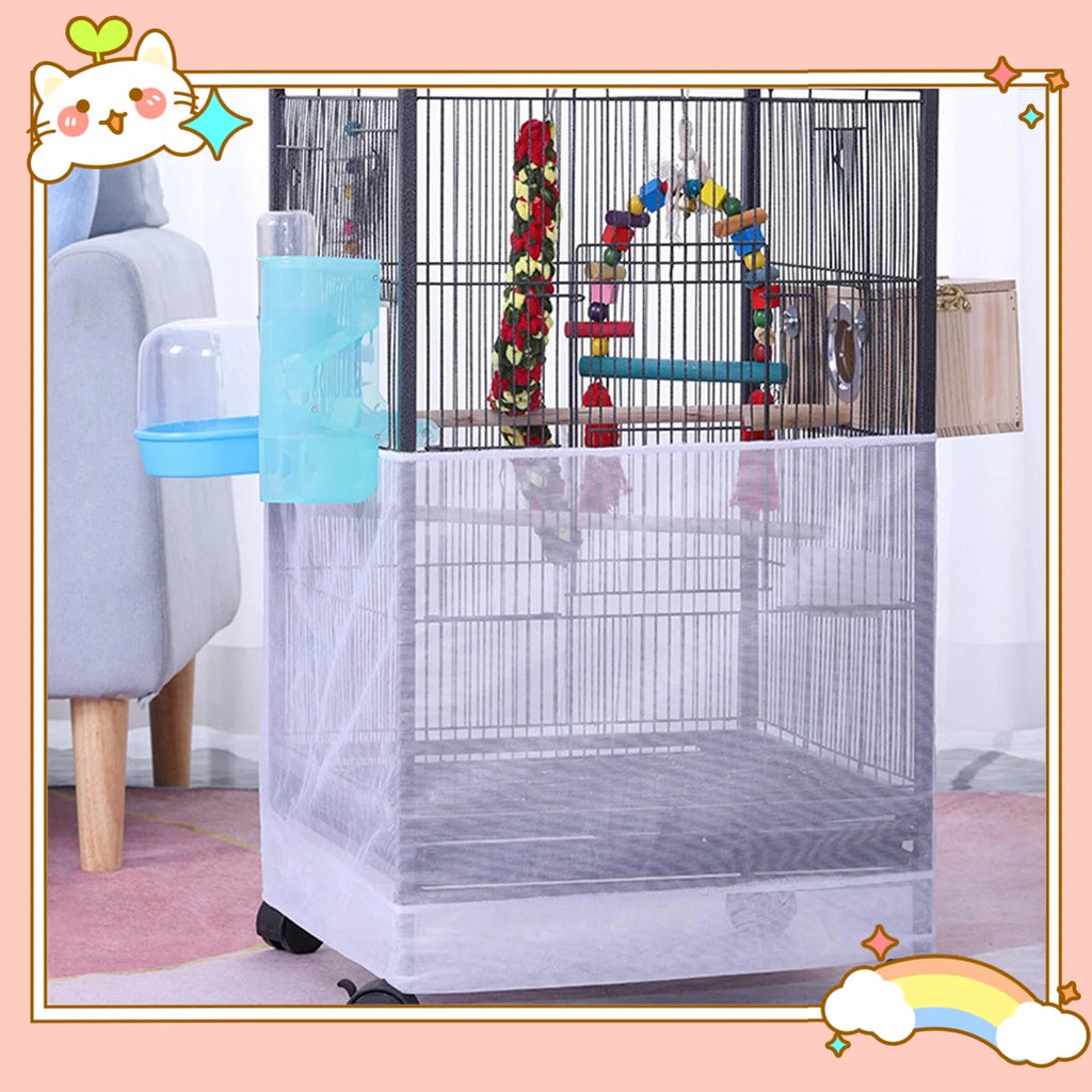 Bird Cage Mesh Cover Parrot Cage Catcher Cover for Cockatiel Parrot Budgies Indoor Covering Birdcage Elastic Cover Protector