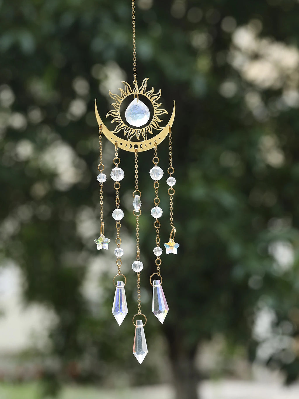 1pc Gold Flame Moon Crystal Pendant sunlight Catcher Outdoor