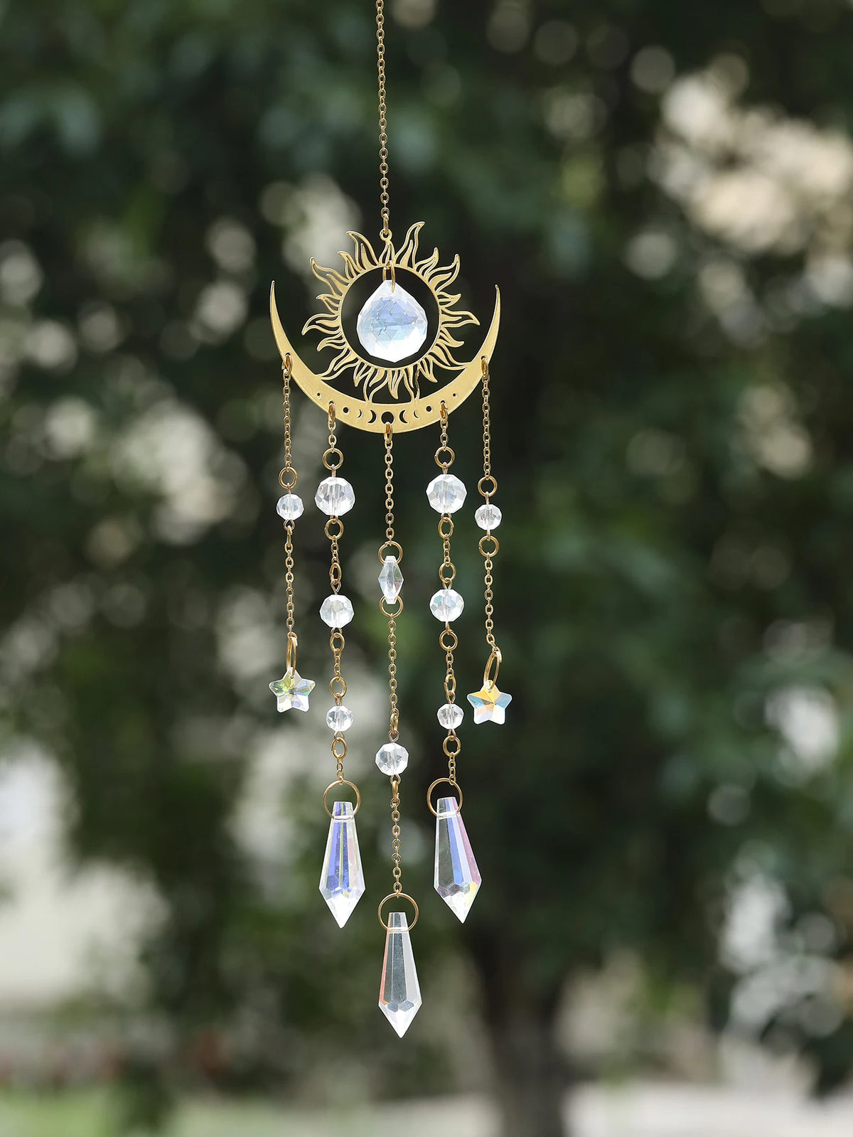 1pc Gold Flame Moon Crystal Pendant sunlight Catcher Outdoor