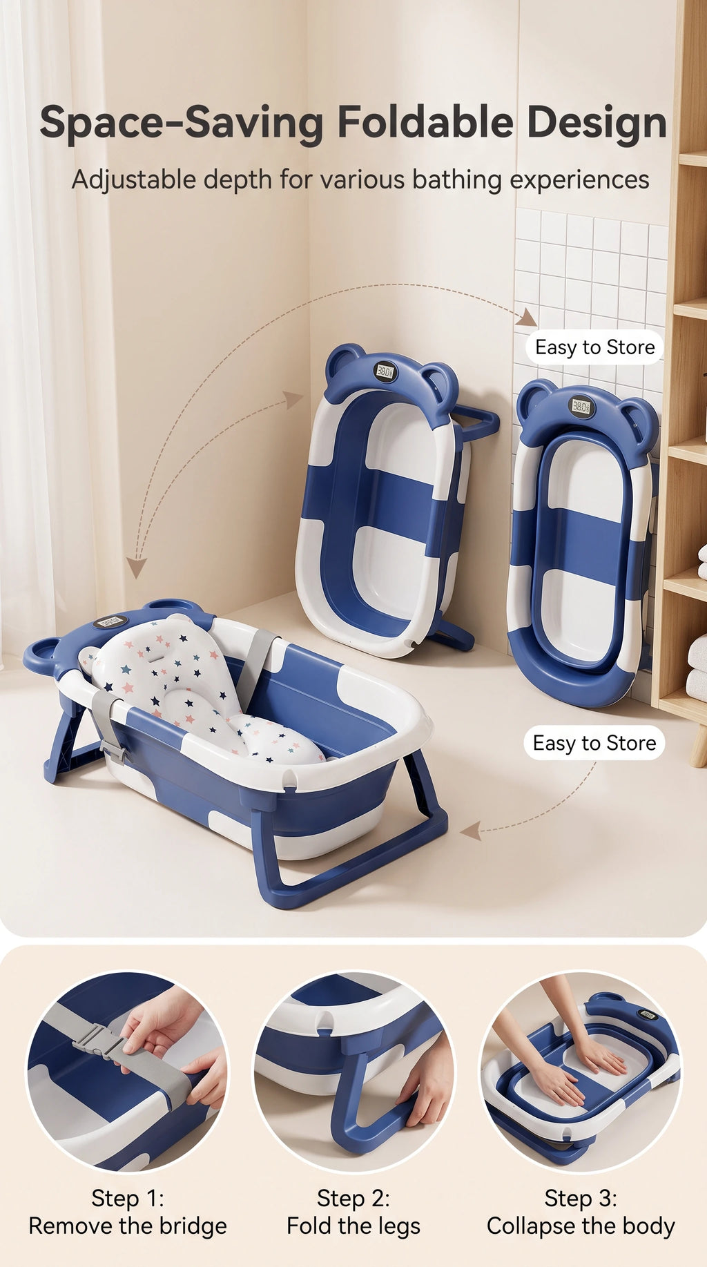 Foldable Baby Bathtub with Temperature Display