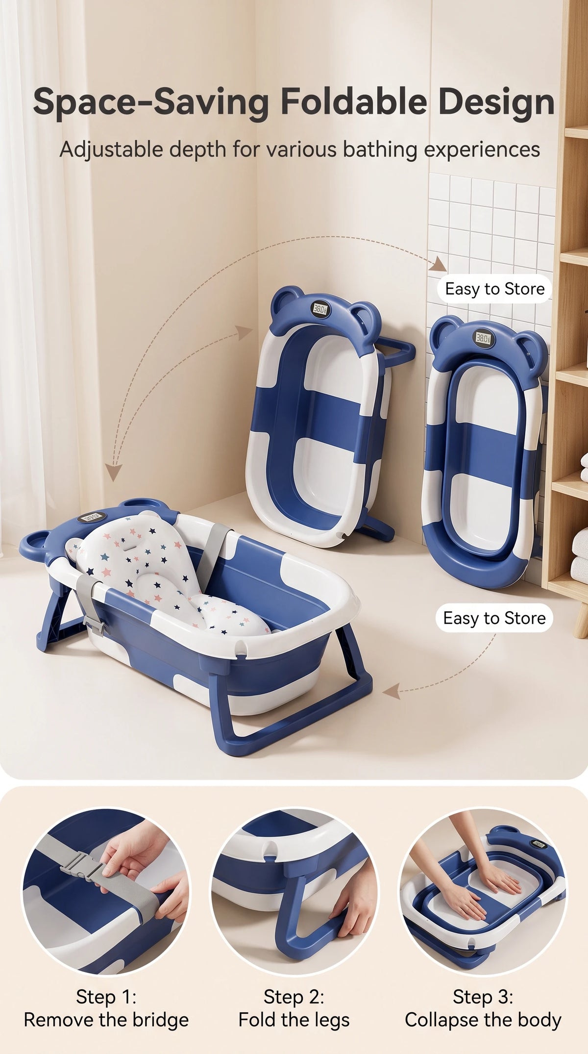 Foldable Baby Bathtub with Temperature Display