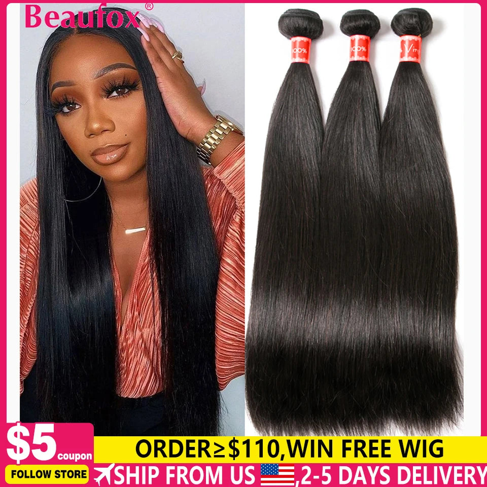 Beaufox Peruvian Hair Bundles Straight Human Hair Weave Bundles