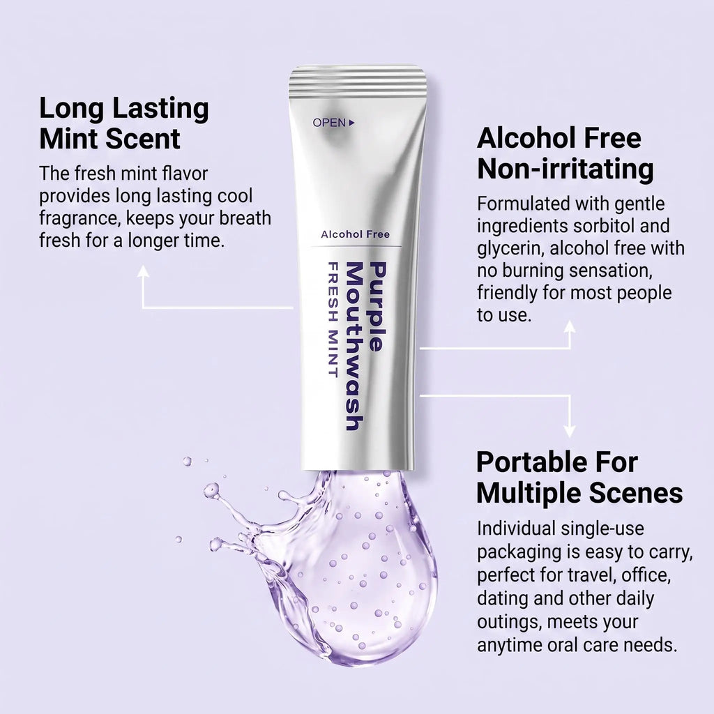Purple Teeth Whitening Mouthwash Gentle Cleaning Mint Flavor Long