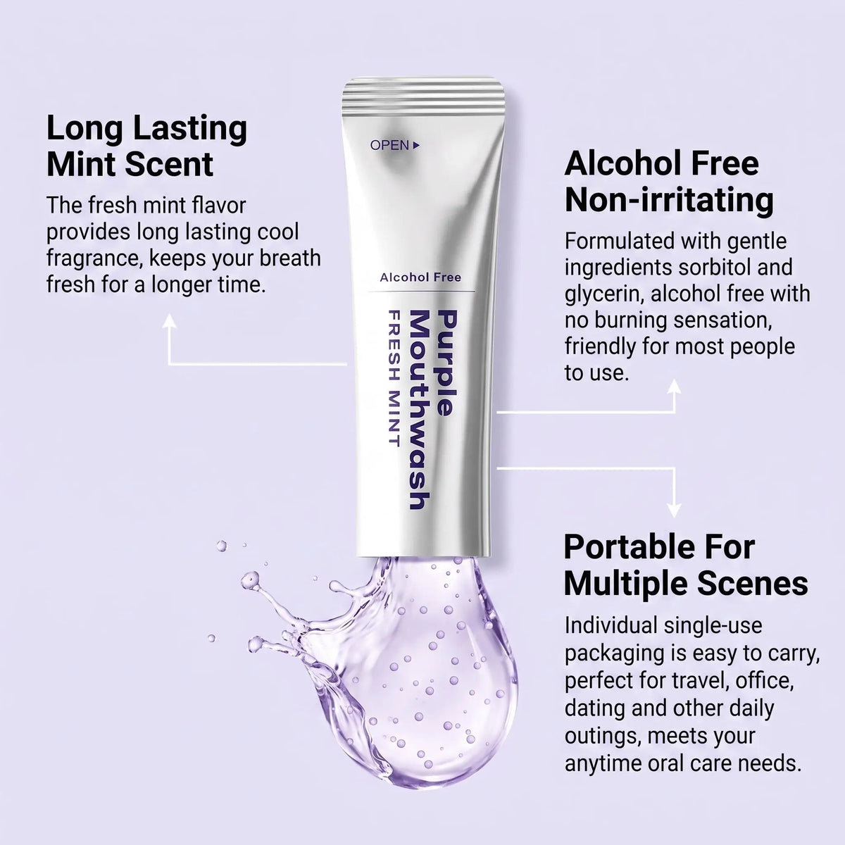 Purple Teeth Whitening Mouthwash Gentle Cleaning Mint Flavor Long