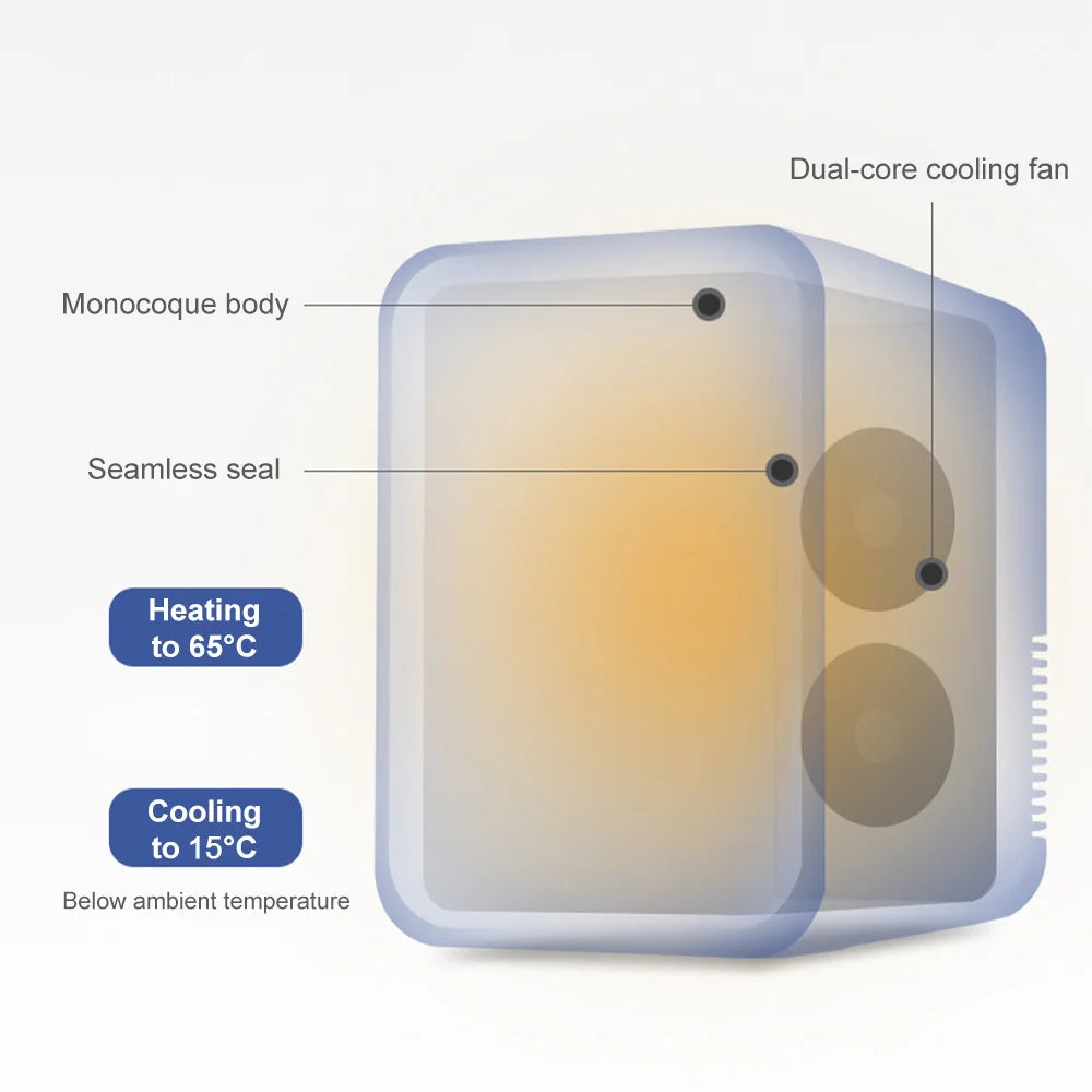 Portable Vehicle Refrigerator 8L Mini Compact Fridge Cooling Heating For Skin Care Cosmetic Beverages Drinks Office Dorm and Car