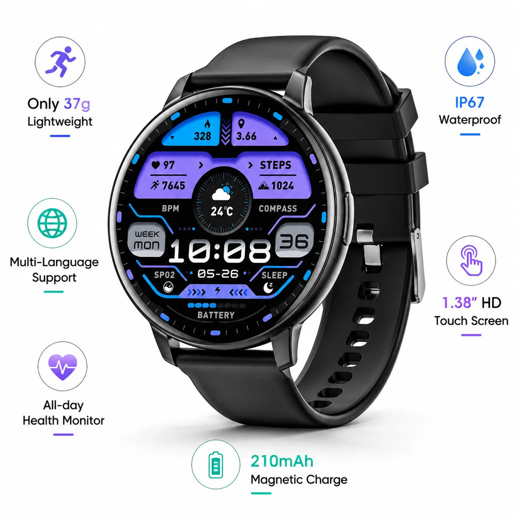 Smart Watch Bluetooth Call 1.38" Full Touch Screen Fitness