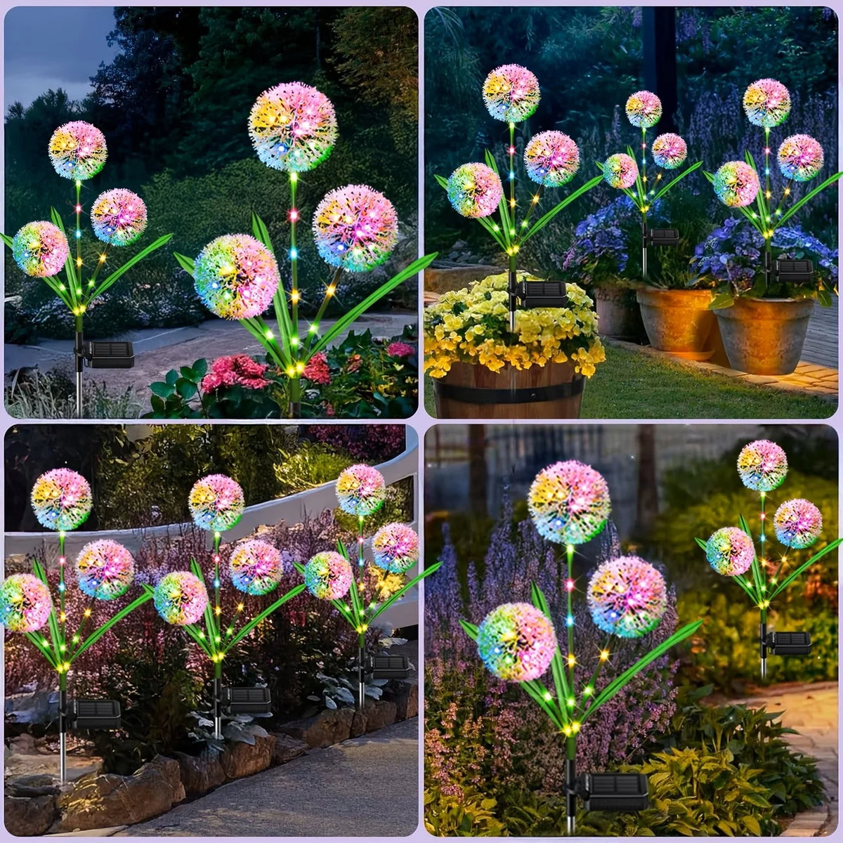 4pc 3 Head Solar LED Dandelion Outdoor Ground Mounted Light