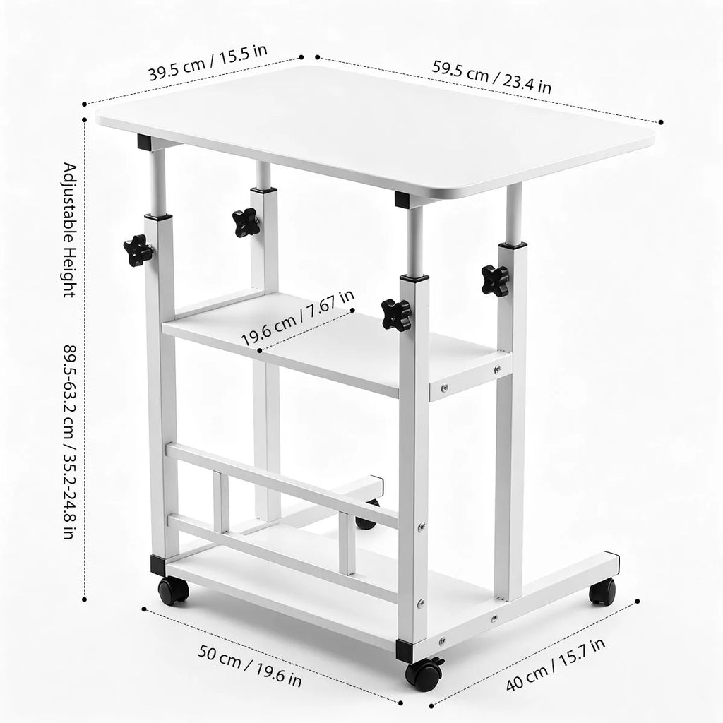 Adjustable Height Side Table with Wheels 3-Tier Storage Rolling