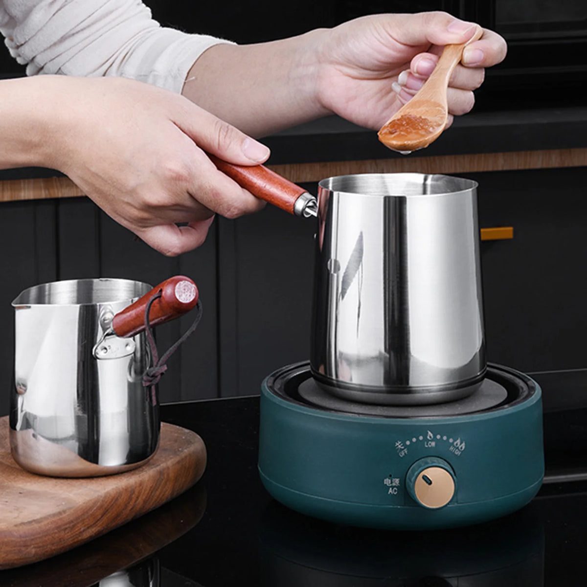 Turkish Coffee Pot Stainless Steel Coffee Maker with Long Handle Long Handle Coffee Moka Pot Kitchen Tools