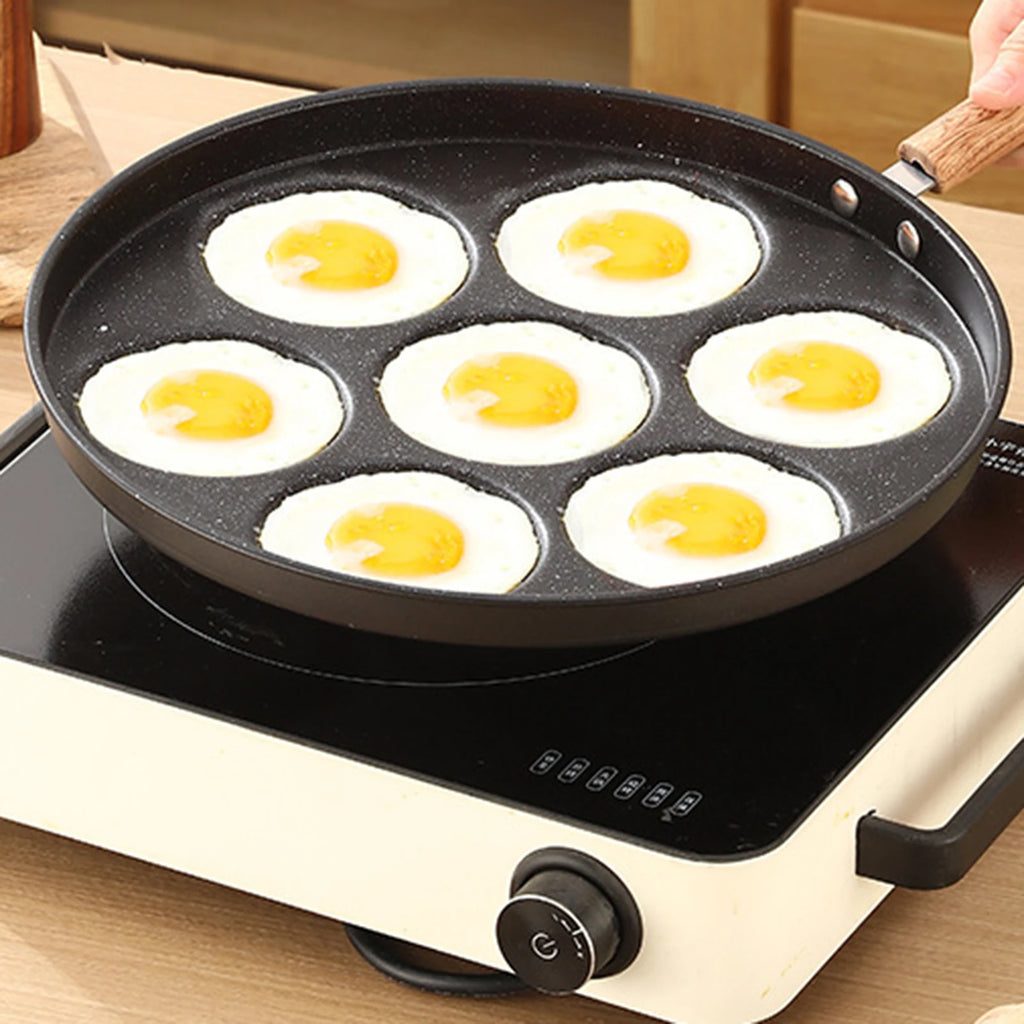 Seven-Hole Egg Frying Pan Non-Stick Frying Pan Household Frying Pan Egg Burger Breakfast Mold Induction Cooker For Outdoor Camp