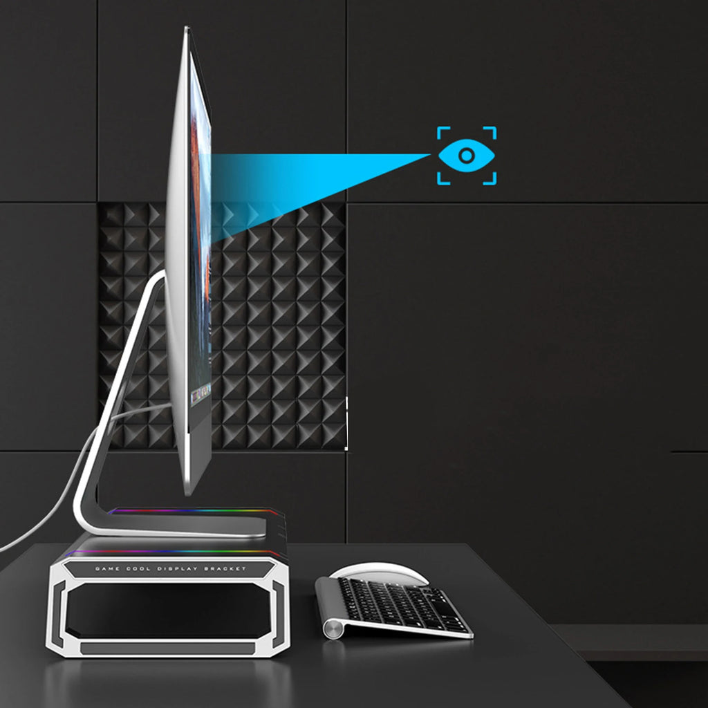 Aluminum RGB Monitor Stand Riser Bracket with 4 USB Ports Desk Organizer All-In-One Computer Laptop Height Stand Holder