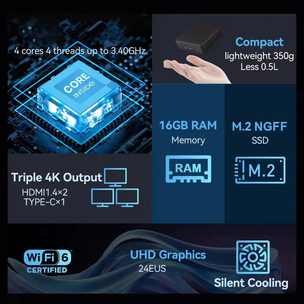 MINI PC Windows 11 Pro Intel i9-8950HK/i3-6100 Gaming PC