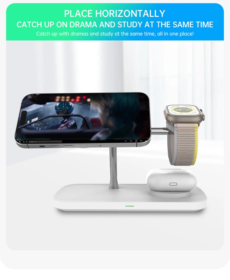QI2 Wireless Charging Station for Apple / Samsung 3 in 1 Charger Stand Dock for iPhone 12-16 AirPods Apple Watch 10 9 8 7 6 5