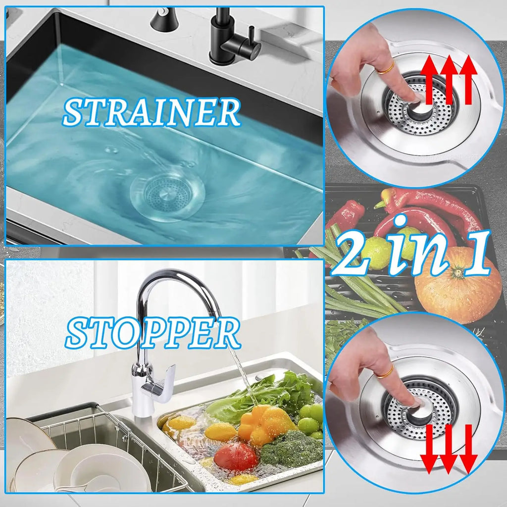 3 in 1 Kitchen Sink Drain Strainer,Universal Stainless Steel Kitchen Sink Stopper, Pop Up Anti-Clogging for 3-1/2 Inch US Standa