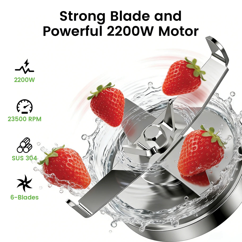 68oz Commercial Blender with Quiet Shield 2200W 6 in 1 Countertop Food Processor Easy Cleaning, for Juice, Ice Shakes, Smoothies
