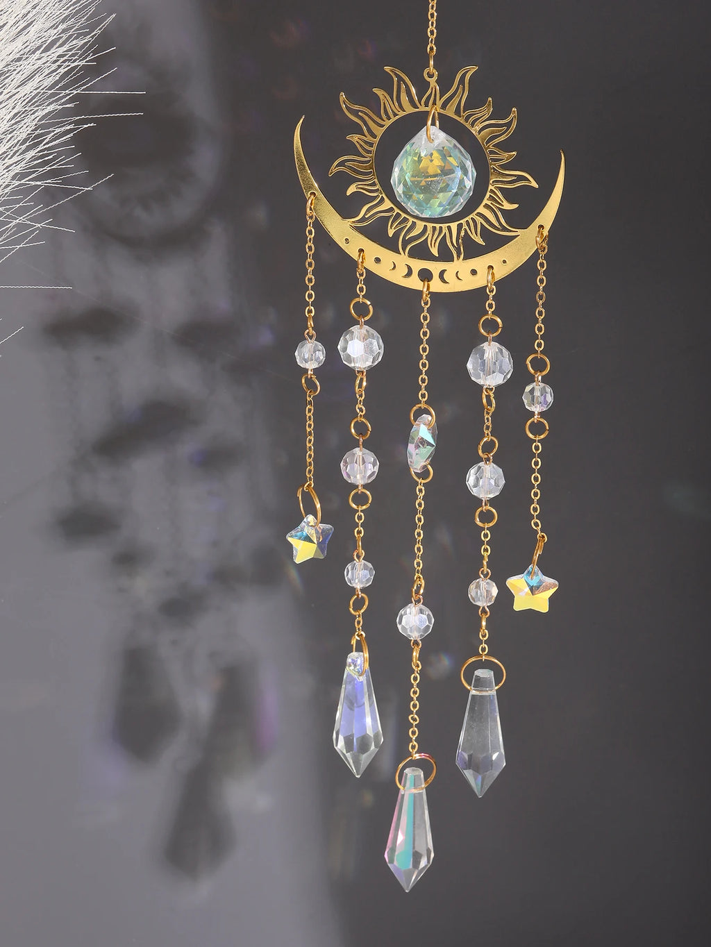 1pc Gold Flame Moon Crystal Pendant sunlight Catcher Outdoor