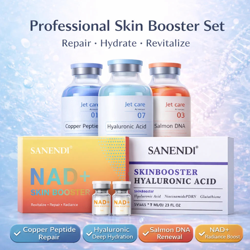 Sanendi NAD+ Salmon DNA Serum Copper Peptide Essence Hyaluronic Acid Skin Booster Hydrating Facial Care Set Korean Skin Care