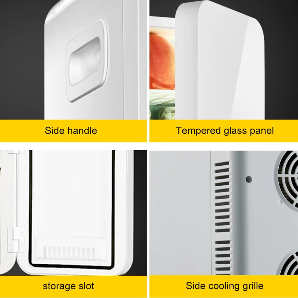Portable Vehicle Refrigerator 8L Mini Compact Fridge Cooling Heating For Skin Care Cosmetic Beverages Drinks Office Dorm and Car