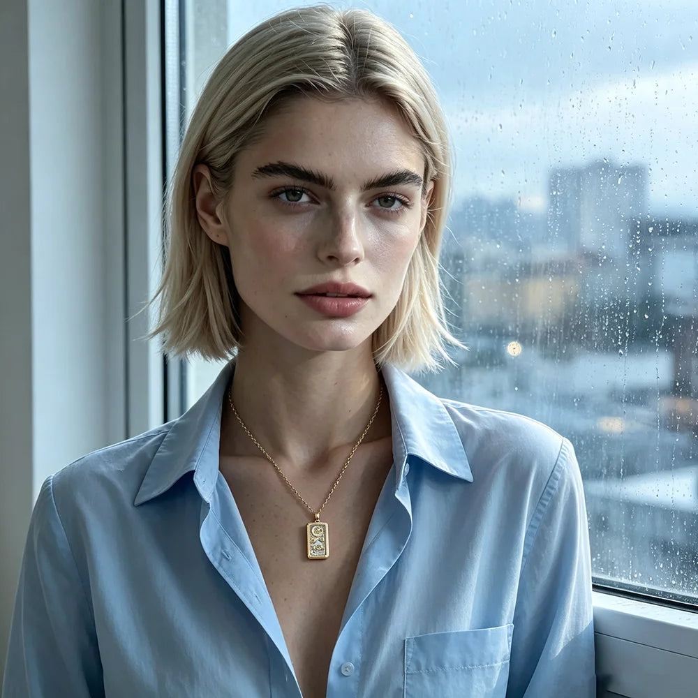 Tarot Charm Necklace, 18K Gold Plated Steel